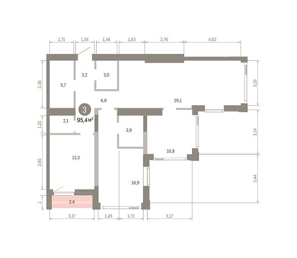 Количество комнат: 3,  91.93 кв.м.