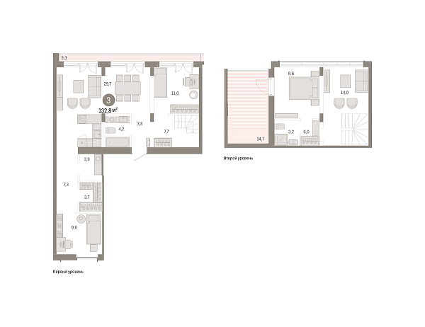 Новая 3-к квартира
 132.77 м² на 8/8 этаже в ЖК «Республики 205» в городе Тюмень 