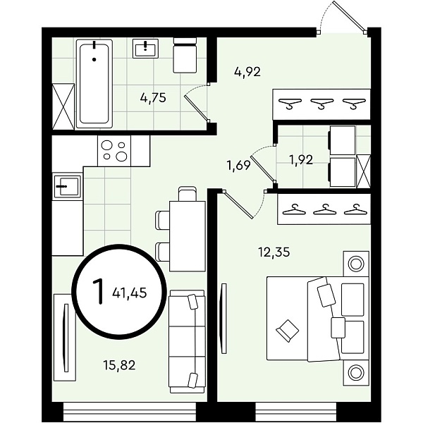 Квартира, 41 кв.м., Александра Звягина, 4