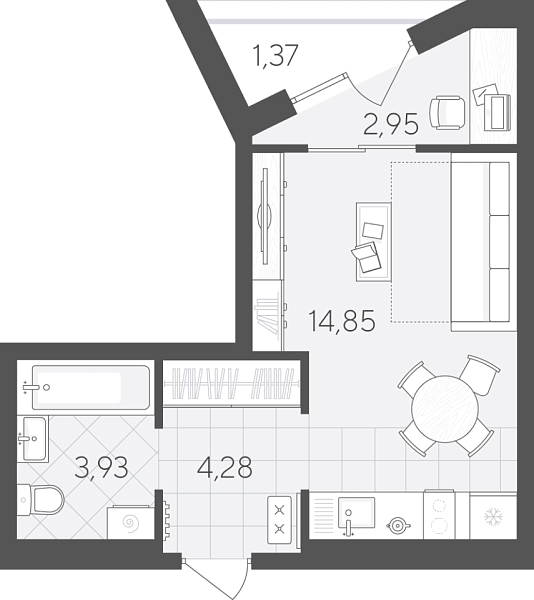 Новая квартира-студия
 27.38 м² на 7/9 этаже в ЖК «Скандиа. Квартал в Комарово Парк» в городе Тюмень 