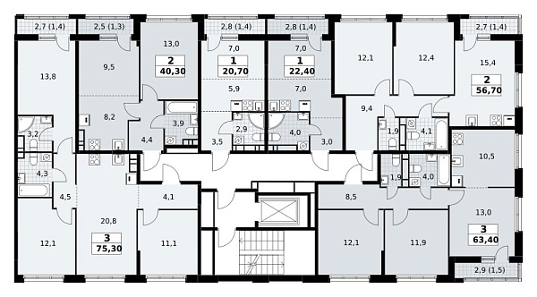 Количество комнат: 2,  56.7 кв.м.