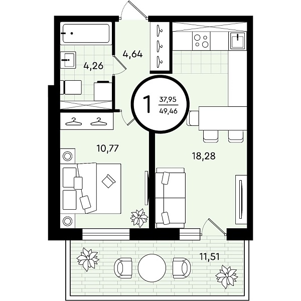 Квартира, 49 кв.м., Александра Звягина, 3