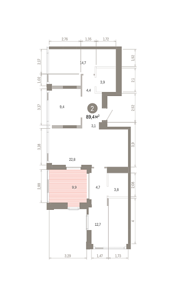 Количество комнат: 2,  86.31 кв.м.