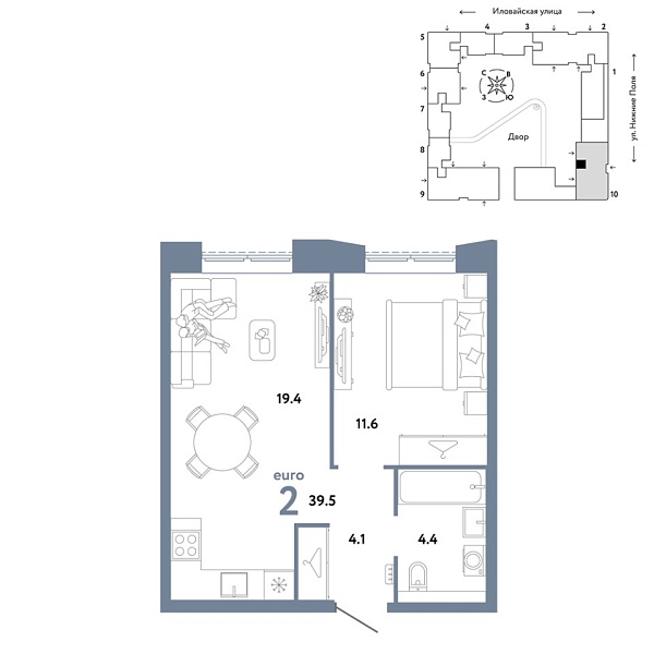 Новая 2-к квартира
 39.5 м² на 26/38 этаже в ЖК «Страна.Заречная» в городе Тюмень 