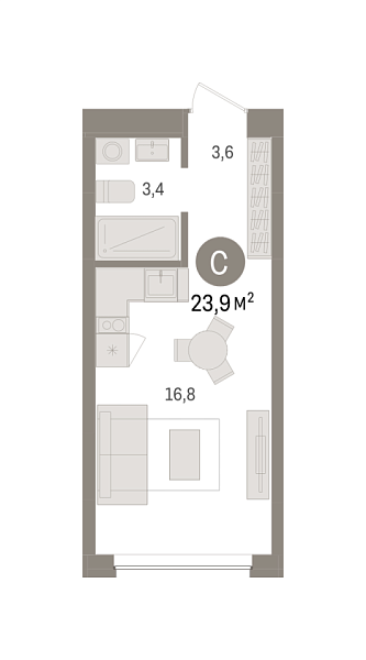 Новая квартира-студия
 23.85 м² на 2/8 этаже в ЖК «Европейский квартал» в городе Тюмень 