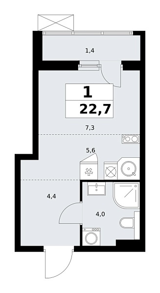Новая 1-к квартира
 22.7 м² на 9/19 этаже в ЖК «Бунинские кварталы» в городе Тюмень 