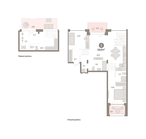 Новая 2-к квартира
 116.77 м² на 1/9 этаже в ЖК «Европейский квартал» в городе Тюмень 
