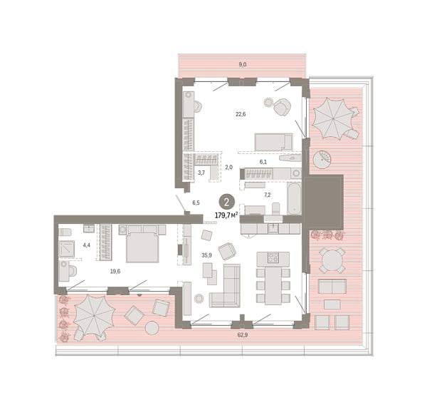 Новая 2-к квартира
 179.74 м² на 7/7 этаже в ЖК «Кварталы «На Минской»» в городе Тюмень 