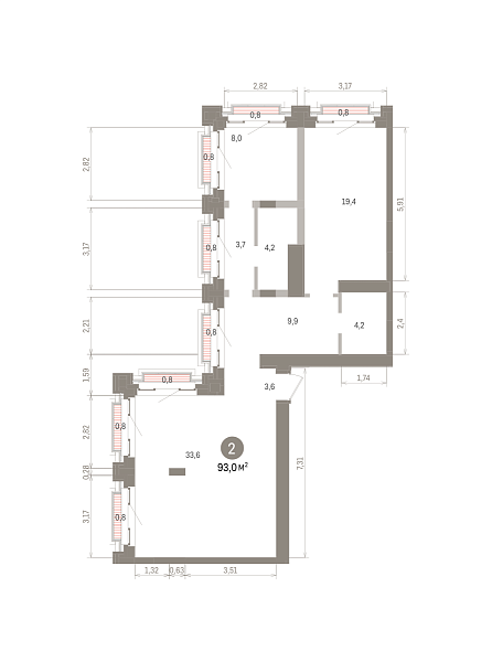 Количество комнат: 2,  93 кв.м.