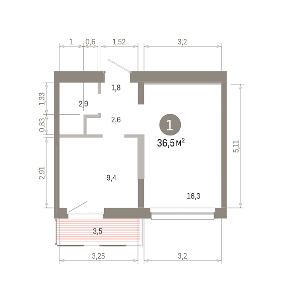 Количество комнат: 1,  36.5 кв.м.