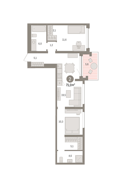 Новая 2-к квартира
 71.02 м² на 2/8 этаже в ЖК «Европейский квартал» в городе Тюмень 