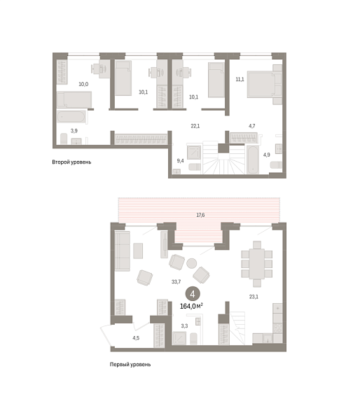 Новая 4-к квартира
 164 м² на 2/8 этаже в ЖК «Речной порт» в городе Тюмень 