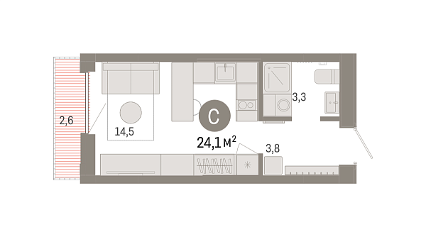 Новая квартира-студия
 24.12 м² на 11/17 этаже в ЖК «Октябрьский на Туре» в городе Тюмень 