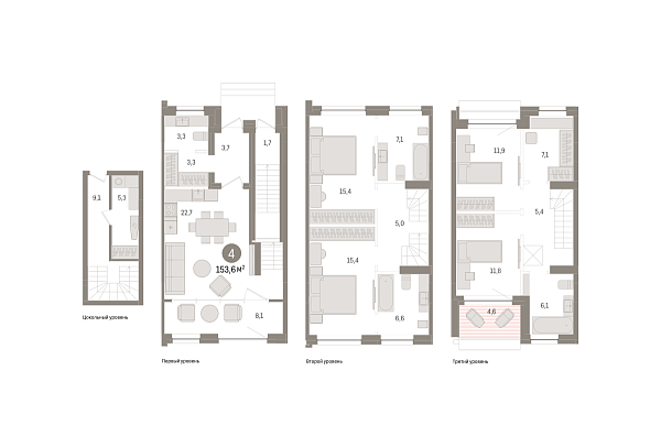 Новая 4-к квартира
 153.57 м² на 1/9 этаже в ЖК «Европейский квартал» в городе Тюмень 