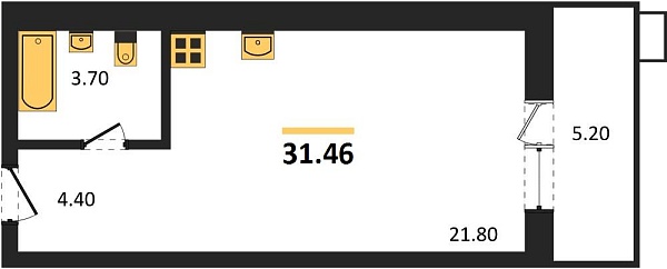 Новая квартира-студия
 31.46 м² на 5/5 этаже в ЖК «Лермонтов» в городе Тюмень 