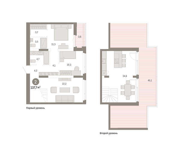 Новая 2-к квартира
 137.67 м² на 8/8 этаже в ЖК «Республики 205» в городе Тюмень 