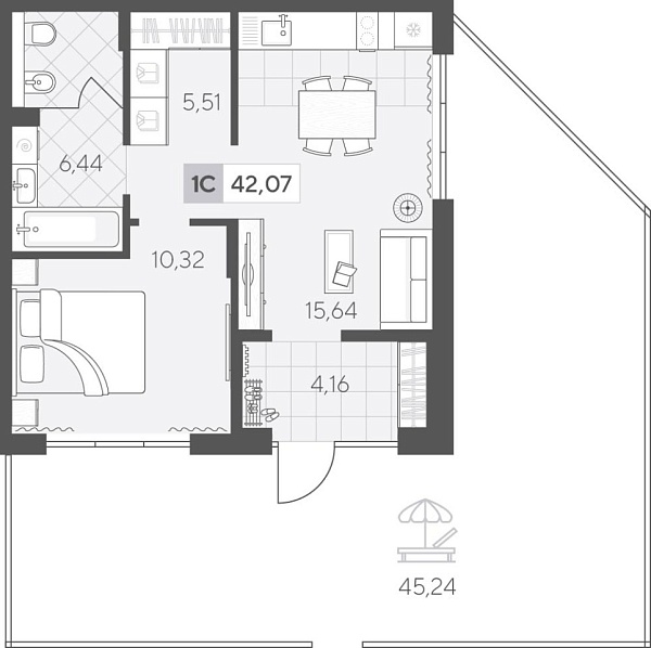 Новая 1-к квартира
 49.15 м² на 1/4 этаже в ЖК «Скандиа. Квартал у Озера» в городе Тюмень 