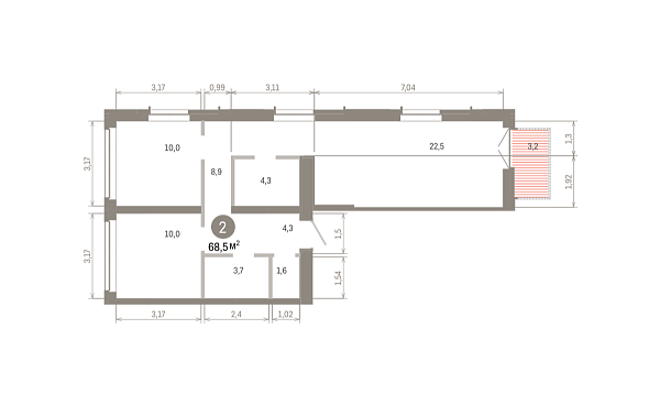 Количество комнат: 2,  68.48 кв.м.