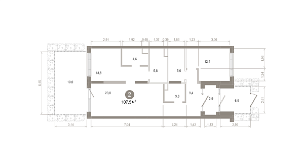 Количество комнат: 2,  107.54 кв.м.