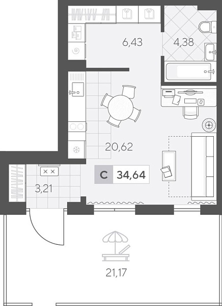 Новая квартира-студия
 41.72 м² на 1/4 этаже в ЖК «Скандиа. Квартал у Озера» в городе Тюмень 