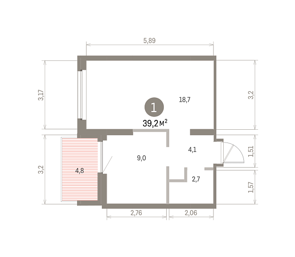 Количество комнат: 1,  39.22 кв.м.