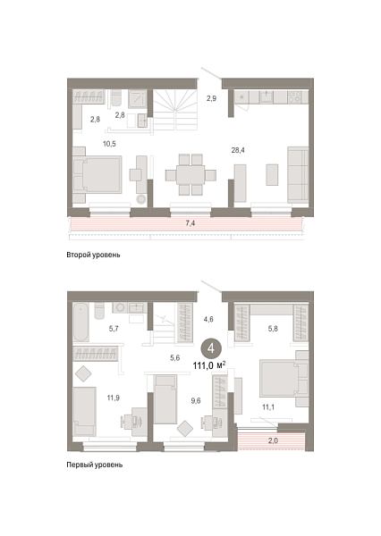 Новая 4-к квартира
 110.97 м² на 6/7 этаже в ЖК «Октябрьский на Туре» в городе Тюмень 