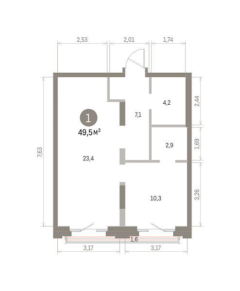 Количество комнат: 1,  49.5 кв.м.