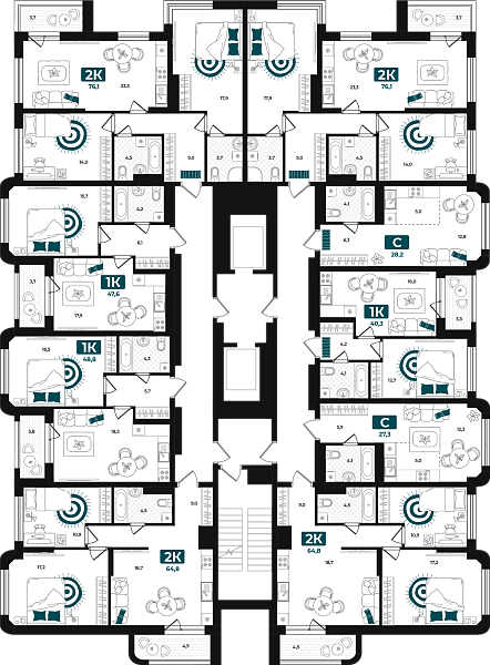 Количество комнат: 2,  64.8 кв.м.