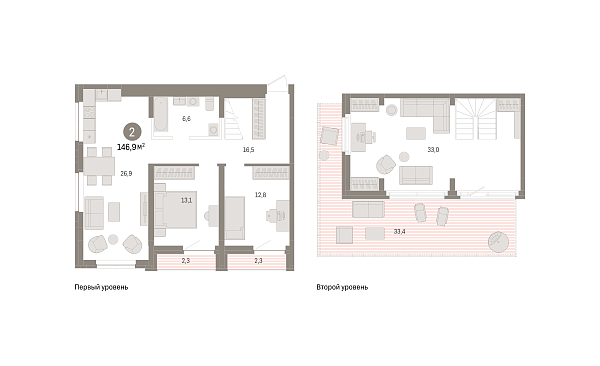 Новая 2-к квартира
 146.9 м² на 7/7 этаже в ЖК «Речной порт» в городе Тюмень 