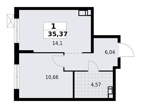 Новая 1-к квартира
 35.37 м² на 9/13 этаже в ЖК «А101 Лаголово» в городе Тюмень 