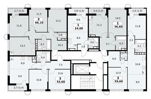 Количество комнат: 3,  59.6 кв.м.