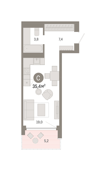 Новая квартира-студия
 35.39 м² на 11/25 этаже в ЖК «Октябрьский на Туре» в городе Тюмень 