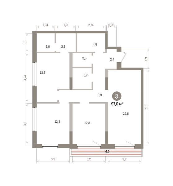 Количество комнат: 3,  97.03 кв.м.