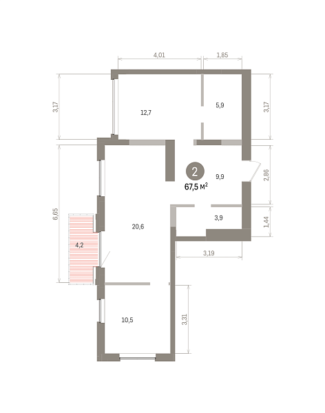 Количество комнат: 2,  67.54 кв.м.