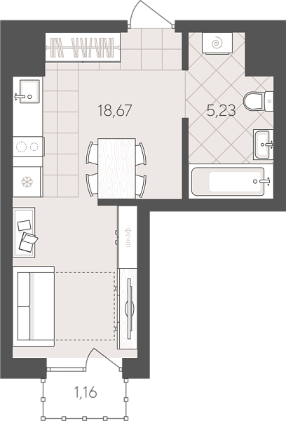 Новая квартира-студия
 25.06 м² на 13/24 этаже в ЖК «Скандиа. Квартал в Комарово Парк» в городе Тюмень 