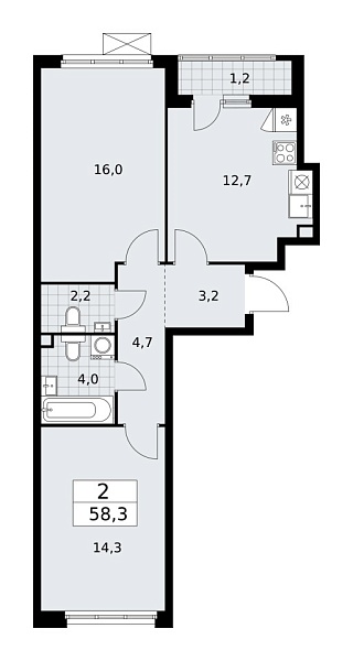 Новая 2-к квартира
 58.3 м² на 2/18 этаже в ЖК «Бунинские кварталы» в городе Тюмень 