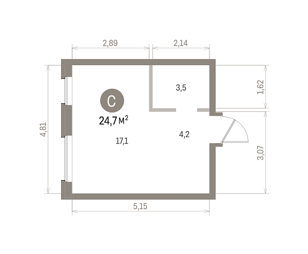 Количество комнат: Студия,  24.68 кв.м.