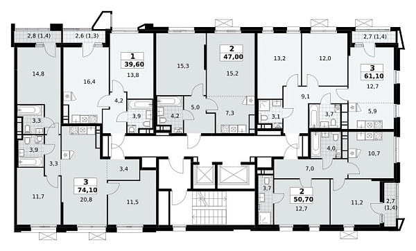 Количество комнат: 2,  50.7 кв.м.
