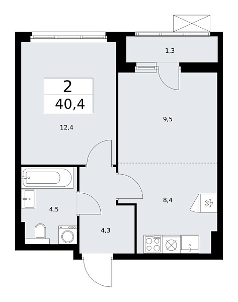 Новая 2-к квартира
 40.5 м² на 6/17 этаже в ЖК «Бунинские кварталы» в городе Тюмень 
