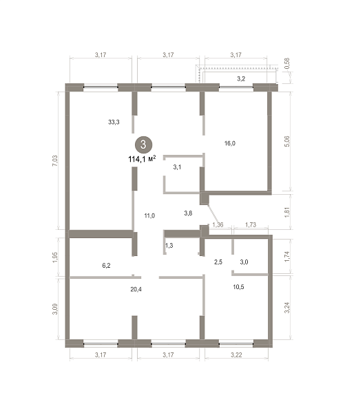 Количество комнат: 3,  114.07 кв.м.