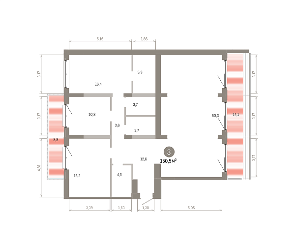 Количество комнат: 3,  150.53 кв.м.