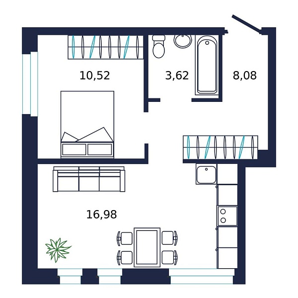 Новая 1-к квартира
 38.5 м² на 3/19 этаже в ЖК «Норден» в городе Тюмень 