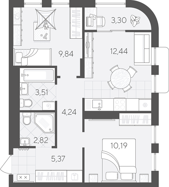 Новая 2-к квартира
 51.71 м² на 8/9 этаже в ЖК «Скандиа. Квартал в Комарово Парк» в городе Тюмень 