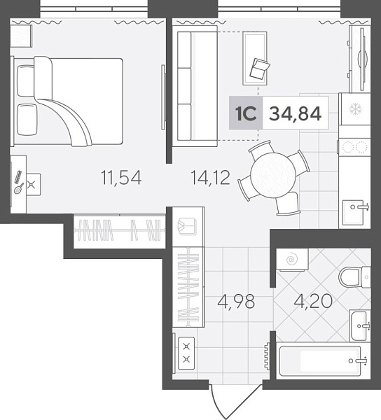 Новая 1-к квартира
 34.84 м² на 3/4 этаже в ЖК «Скандиа. Квартал у Озера» в городе Тюмень 