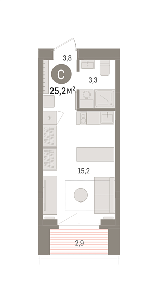 Новая квартира-студия
 25.16 м² на 8/16 этаже в ЖК «Кварталы «На Минской»» в городе Тюмень 