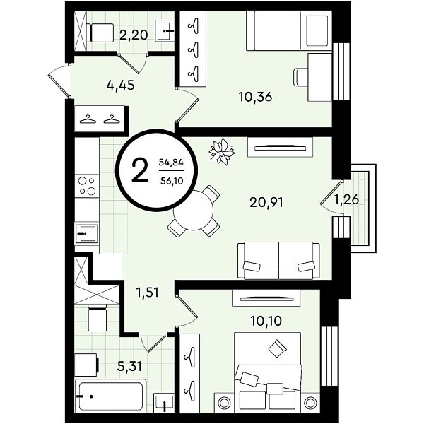 Квартира, 56 кв.м., Тюмень, Тюменская область, Александра Звягина
