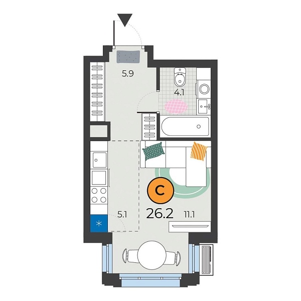 Новая квартира-студия
 26.2 м² на 5/25 этаже в ЖК «Корней» в городе Тюмень 