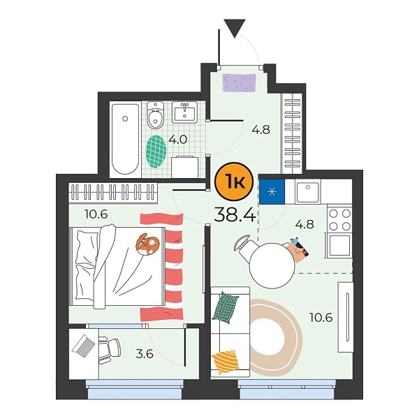 Новая 1-к квартира
 38.4 м² на 5/25 этаже в ЖК «Корней» в городе Тюмень 