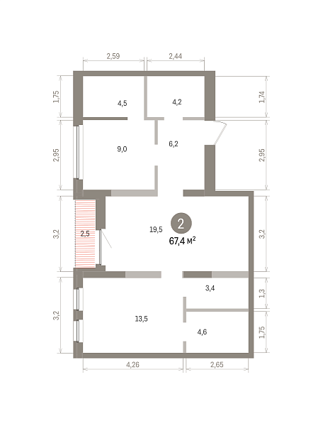 Количество комнат: 2,  67.38 кв.м.
