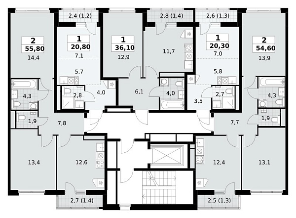 Количество комнат: 2,  54.6 кв.м.